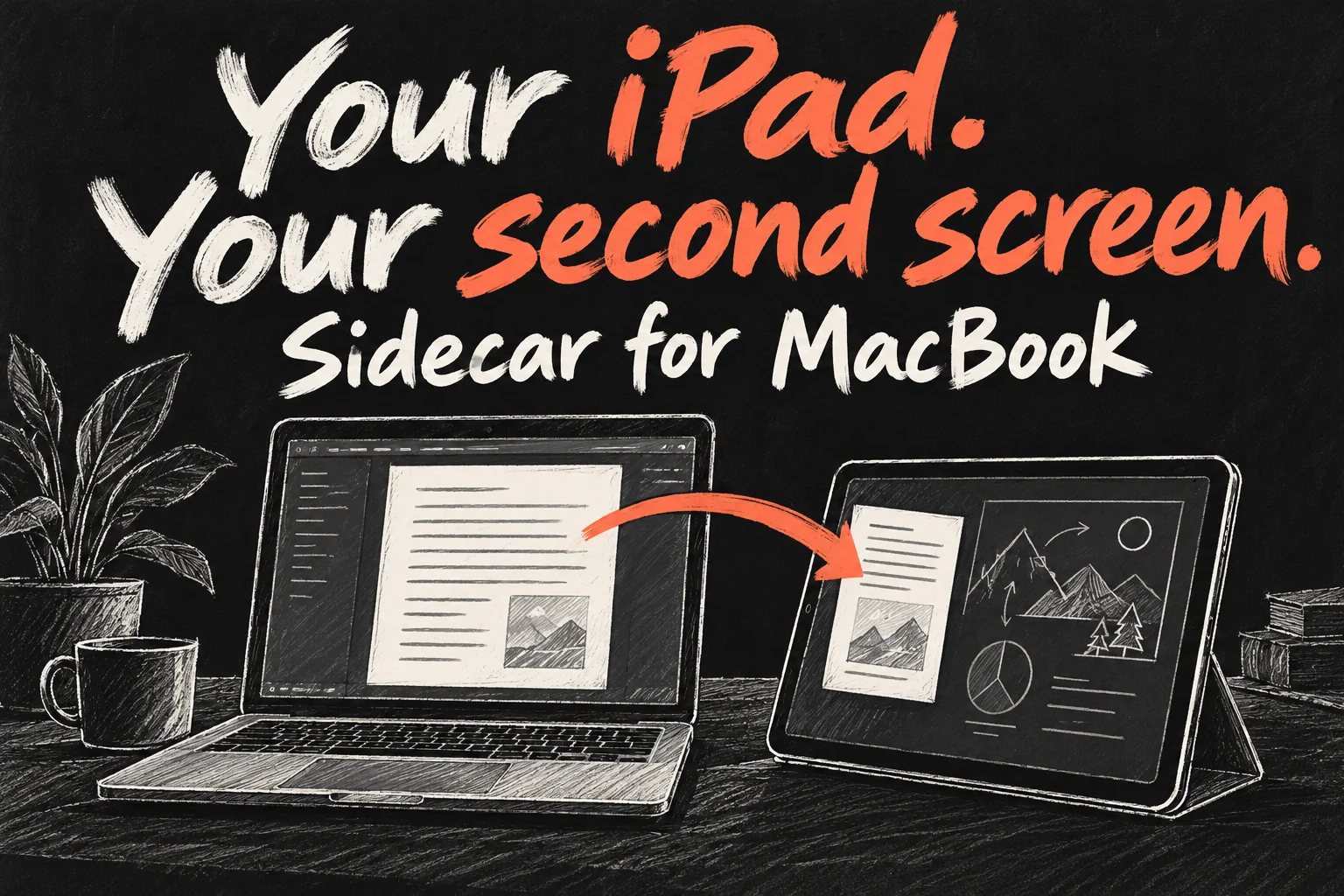 iPad as a second monitor for a MacBook, with different work on each screen using Sidecar